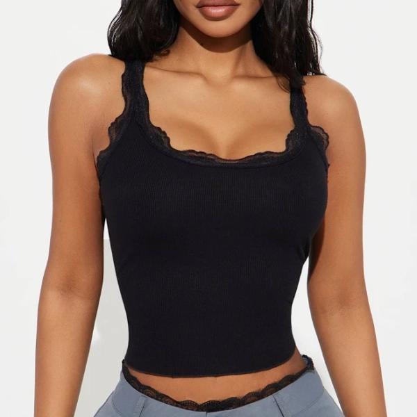 Fashion Nova Lace Trim Sleeveless Cropped Tank Top