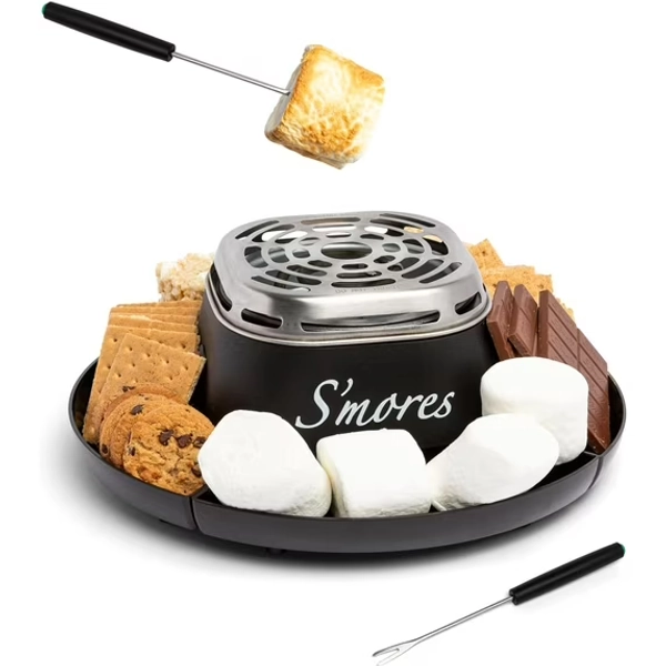 Nostalgia Indoor Electric Smores Maker Smores Kit with 4 Marshmallows Roasting Forks, Black