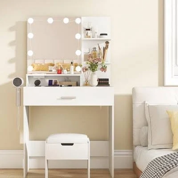 Makeup Vanity Desk and Stool Set