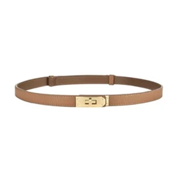 Slim Eco Leather Belt With Rotating Gold Buckle Black 1.8Cm Width (Brown)