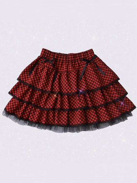 [£22.14]Harajuku Style Hot Plaid Tiered Flounce Skirt