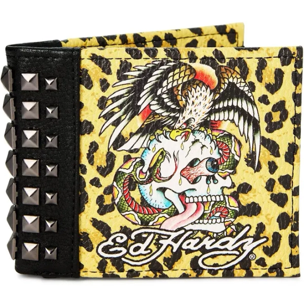 Spencer's Ed Hardy Leopard Print Skull Bifold Wallet