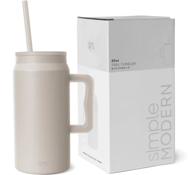 Simple Modern 50 oz Mug Tumbler with Handle and Straw Lid Reusable Insulated Stainless Steel Large Travel Jug Water Bottle