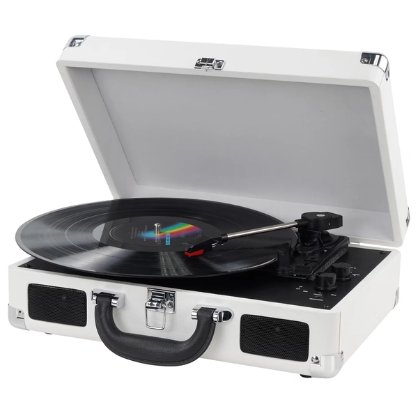 DIGITNOW Bluetooth Record Player 3 Speeds Turntable with Built-in Stereo Speakers, Suitcase Design - White - Walmart.com