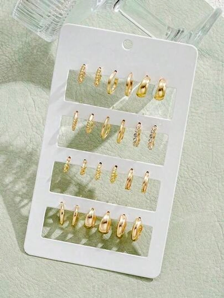 17KM 24pcs/Set Fashion Rhinestone Small Hoop Earrings, Minimalist Style Everyday Earrings For Women, Suitable For Date, Holiday, Anniversary Gift