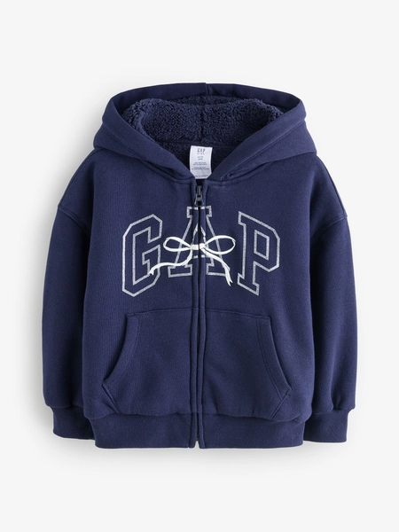 Navy Blue Bow Logo Fluffy Sherpa Zip-Up Hoodie (4-13yrs)