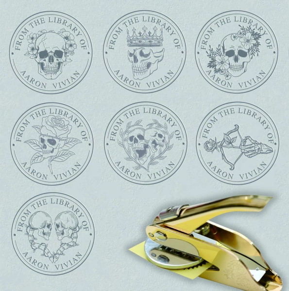 From the Library Embosser,Custom Skull Skeleton Embosser, Personalized library stamp,Personalized embosser, Book embossebook lover gift