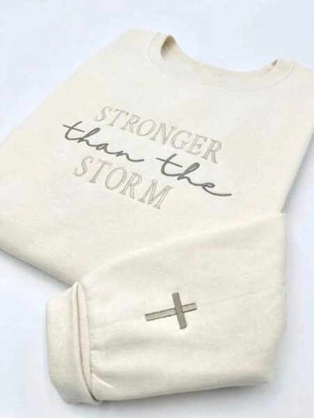 INAWLY Stronger Than The Storm Sweatshirt , Christian Apparel , Faith Inspiration , Christian Style Crewneck , Gift For Friends, Long Sleeve Tops Graduation, Teachers For Women, Back To School Pullover Fall