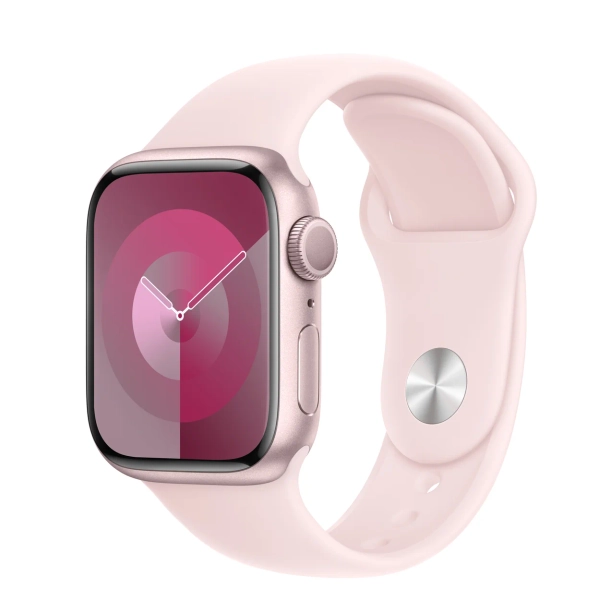 Refurbished Apple Watch Series 9 GPS, 41mm Pink Aluminum Case with S/M Light Pink Sport Band