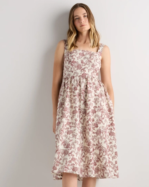 100% European Linen Fit & Flare Midi Dress in Deep Navy