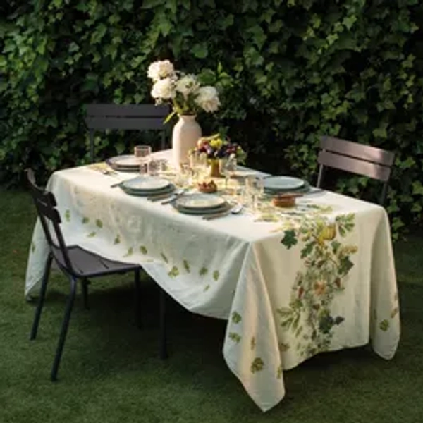 Mille Delices Boises Naturel Tablecloth, Cotton-Linen Blend, Prewashed