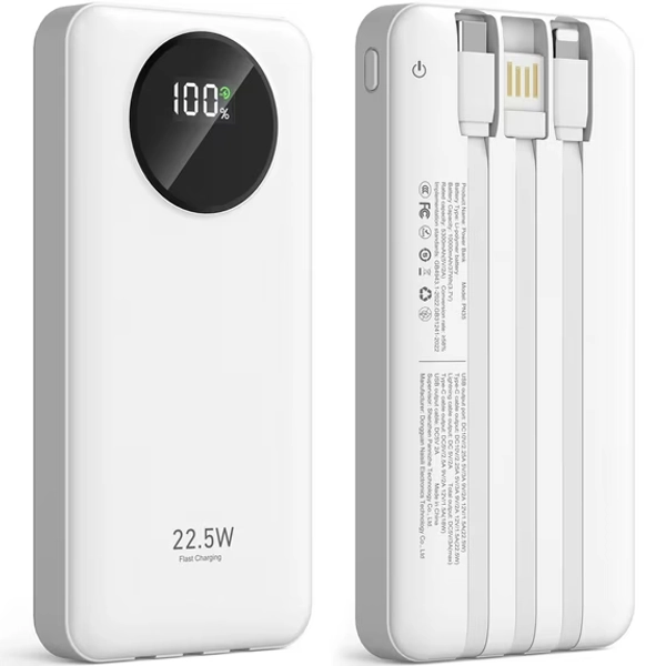 JIUMESS 10000mAh Power Bank 22.5W Portable Charger with Cables Compatible for iPhone & Android Phone