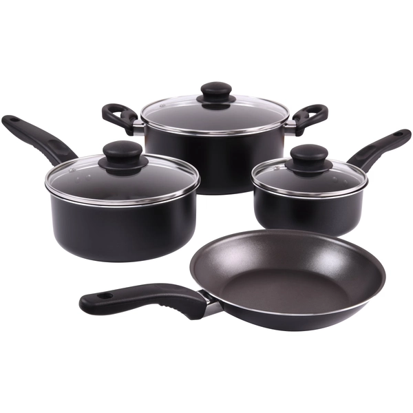 Mainstays 7 Piece Non Stick Aluminium, Pots and Pans Cookware Set, Black