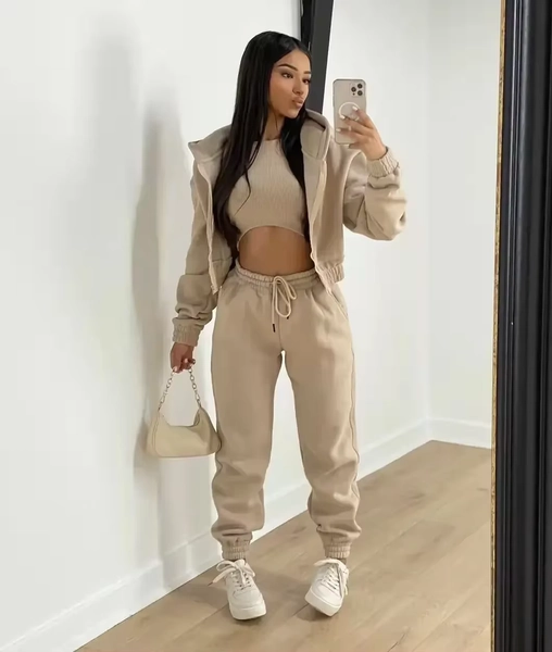 3pcs Women's Clothing Set Fleece-lined Hooded Sweater &Sleeveless Tank Top & Sports Sweatpants Pants - AliExpress 200000345