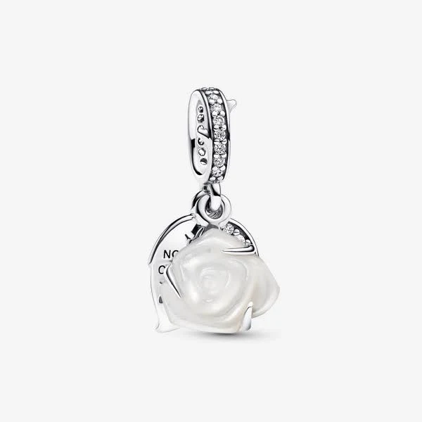 Pandora Sterling Silver White Rose Double Dangle Charm
