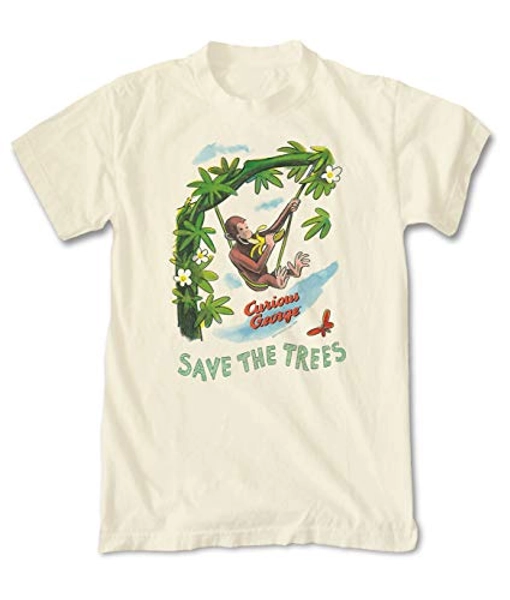 Riot Society Curious George Save the Trees Mens T-Shirt - Cream, Medium