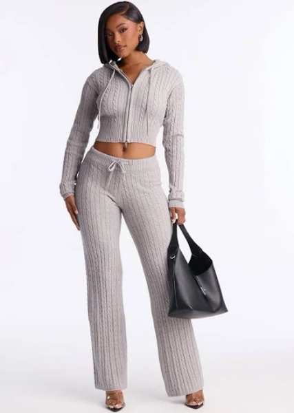 Fashion Nova Women's Far Away Zip Up Sweater Pant Set