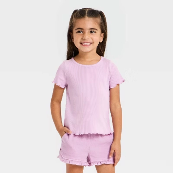 Toddler Girls' Short Sleeve Ribbed T-Shirt - Cat & Jack™ Light Purple 4T