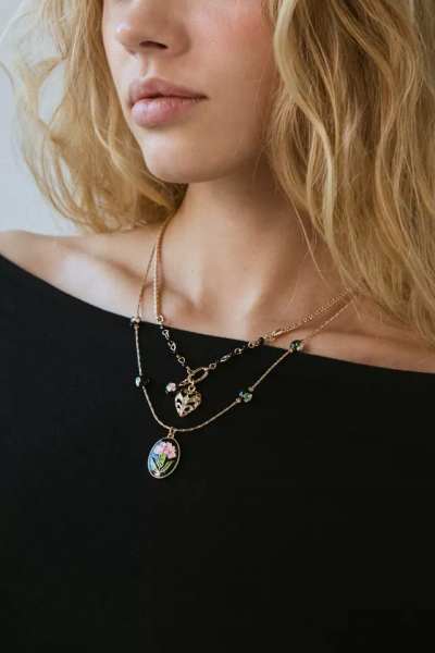 Jane Carnation Flower Pendant Layering Necklace Set