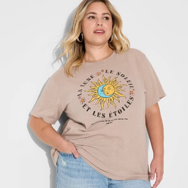 Women's Short Sleeve Celestial Easy Graphic T-Shirt - Taupe 3X