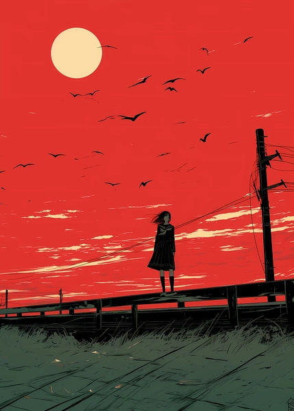 'Silhouette Girl Sunset' Poster, picture, metal print, paint by Tomorrow Artz | Displate