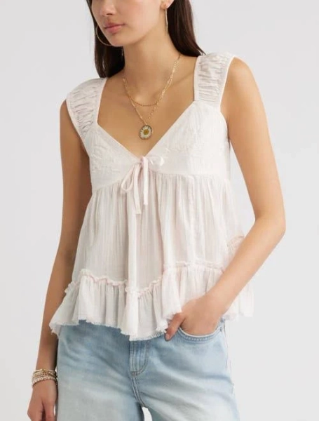 BP. Cap Sleeve Cotton Babydoll Top in Pink Heaven at Nordstrom, Size Medium
