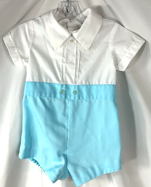Retro 1980s Unbranded One-Piece Boys Baby 3 Months Blue White Polycotton