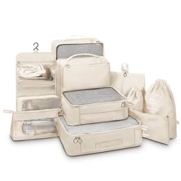 10pcs Packing Cubes Travel Pouches Luggage Organizer Clothes Suitcase Storage Bag Beige