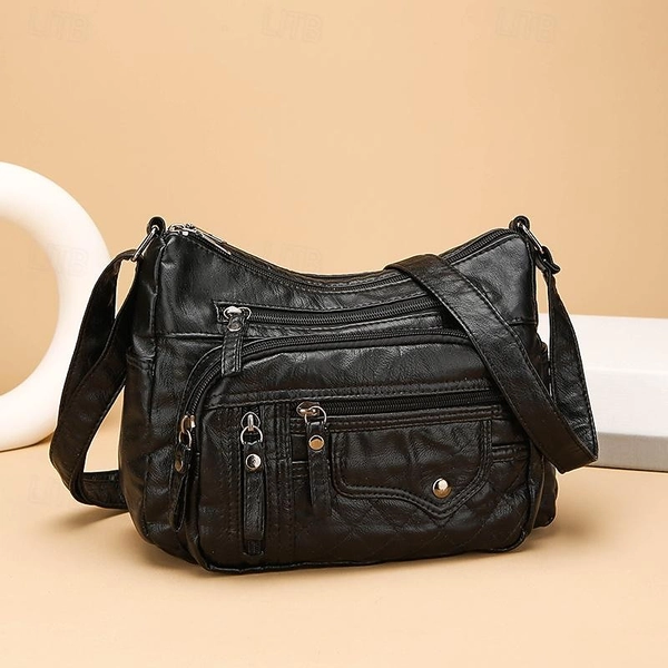 Women's Faux Leather Quilted Crossbody Bag with Multiple Zipper Pockets – Casual and Versatile Handbag for Everyday Use 2026 - $24.99