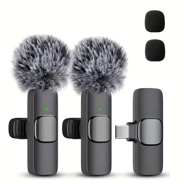 Wireless Lapel Microphone System | Clip-on Design with One-Click Recording, USB Type-C Interface, Suitable for Streaming and Outdoor Video Shooting, Battery-Powered/USB Dual Use, Brand: Kouzone