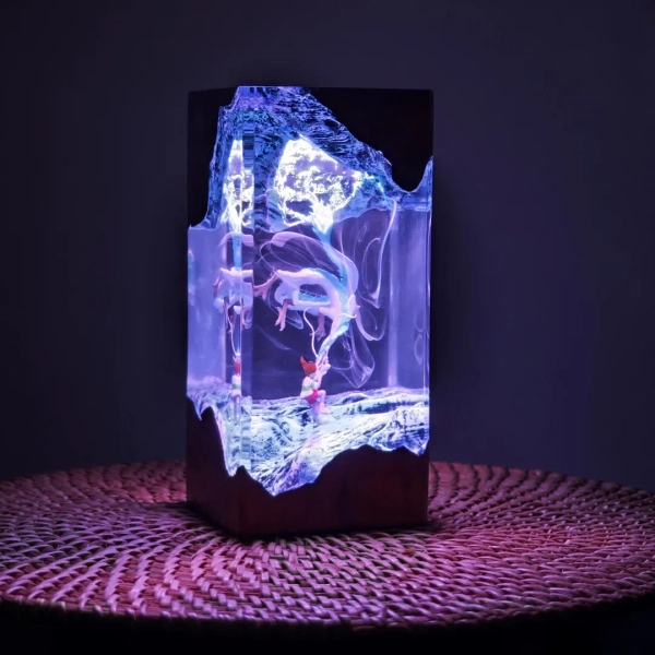 Spirited Away Resin Lamp With Haku and Chihiro, Handmade Blue LED Epoxy Diorama, Studio Ghibli Anime Night Light Desk Decor - Etsy