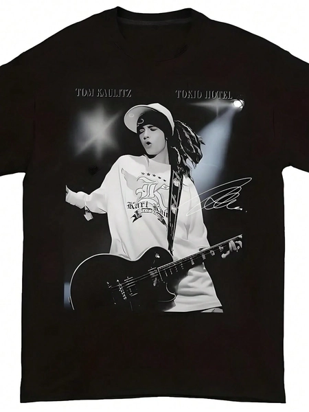 Tom Kaulitz Tokio Hotel Signature Graphic Black T-Shirt - Unisex Adult Cotton Tee With Guitar & Stage Lighting Design, Modern Fit Pre-Shrunk Casual Shirt For Concerts, Fan Gifts & Casual Attire, Music T Shirts