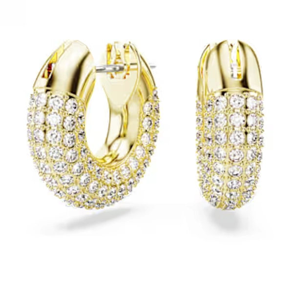 Dextera hoop earrings, Small, White, Gold-tone plated