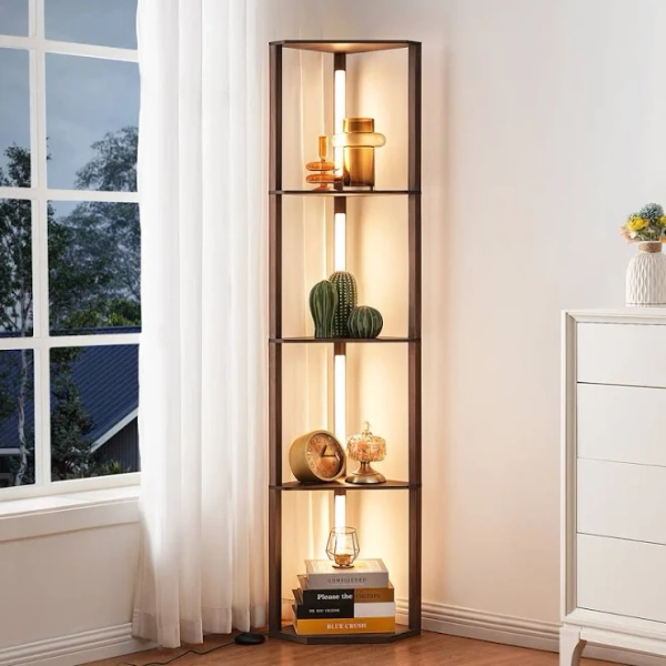 Wade Logan Carrye 64'' LED Dimmable Cornor Floor Lamp with Shelves