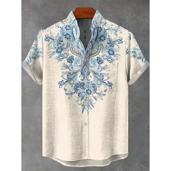 Men's Festival Casual Short Sleeve Top Street Trend Fast Delivery Summer Men's Printed Short Sleeve Shirt Vintage Linen Shirt - AliExpress 200000343