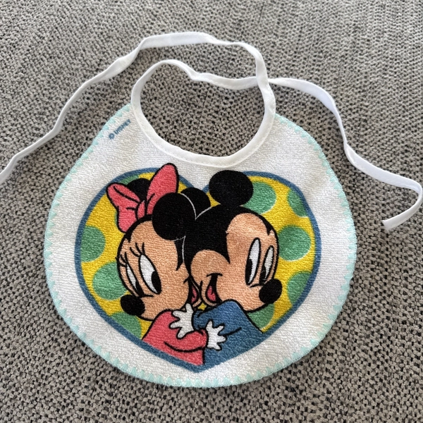 Vintage 80s Disney Babies Mickey &amp; Minnie Mouse Baby Toddler Bib