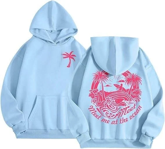 Palm Puff Hoodie for Women Pink Y2K Tops Graphic Hoodies Cute Preppy Clothes Sweatshirt Tops S/F2