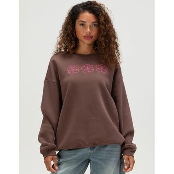 RSQ Womens Hibiscus Embroidered Crewneck Sweatshirt