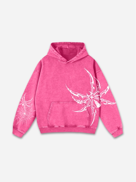 Spider Graphic Acid Washed Oversized Hoodie