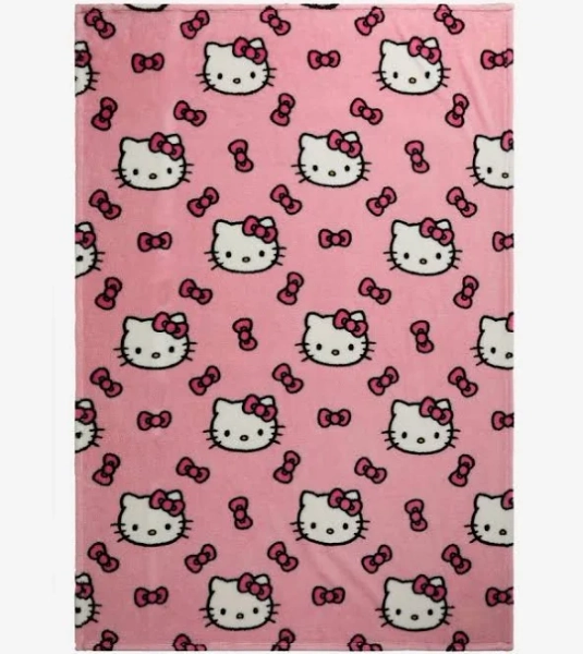Sanrio Hello Kitty Whiskers and Bows Sherpa Throw Blanket