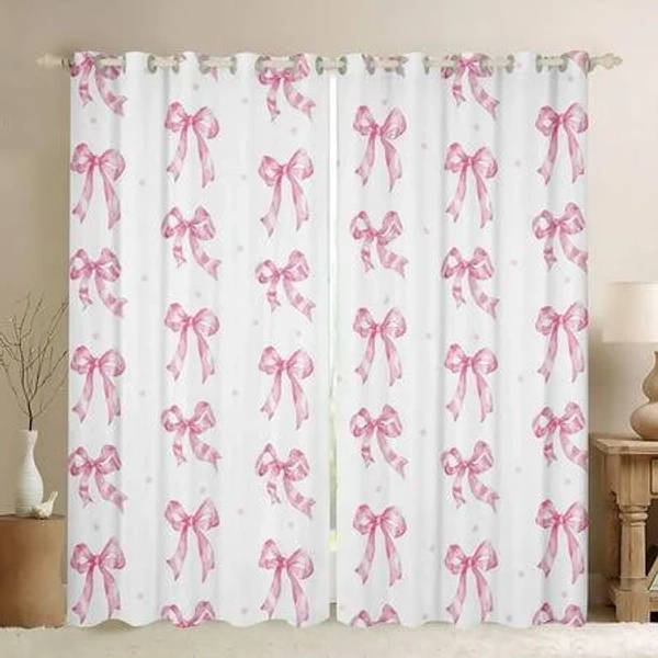 Feelyou Pink Bow-tie Blackout Curtains Set of 2 (52x84 Each), Girls Women Window Curtains, Size: 52W x 84L x 2 Panels