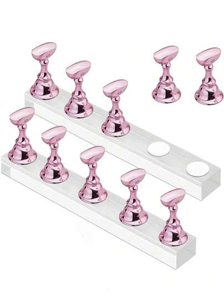 1Set Pink Nail Stand, Press-On Nail Display Stand, Magnetic Nail Stand, Nail Painting Practice, Beginner Acrylic Manicure Kit Accessories, Press-On Nail Designs, Nail Salon Equipment And Decorations, For Nail Art Display Practice.