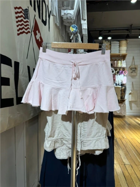 Pink Drawstring Raw Hem Mini Skirt Women Summer Elastic Waist Ruffle A-line Faldas Preppy Style Sweet Ballet Short Skirt Y2k New - AliExpress 200000345