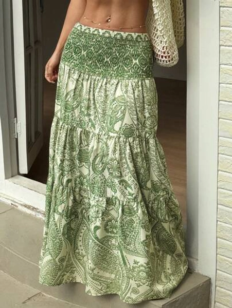 Sunnyshic Women's Bohemian Printed Long Skirt, Casual And Suitable For Holiday And Daily Wear, Spring/Summer