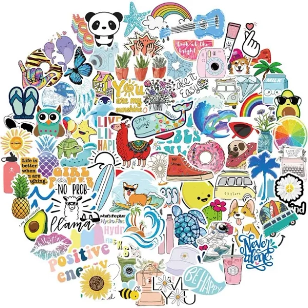 100 Pack/Pcs Cute Vsco Vinyl Aesthetic Waterproof Stickers