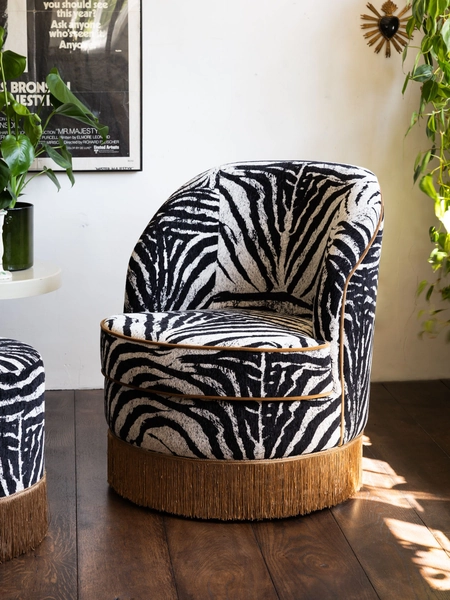 Rockett St George Zebra Woven Black & Cream Munro Swivel Chair - Size ONE