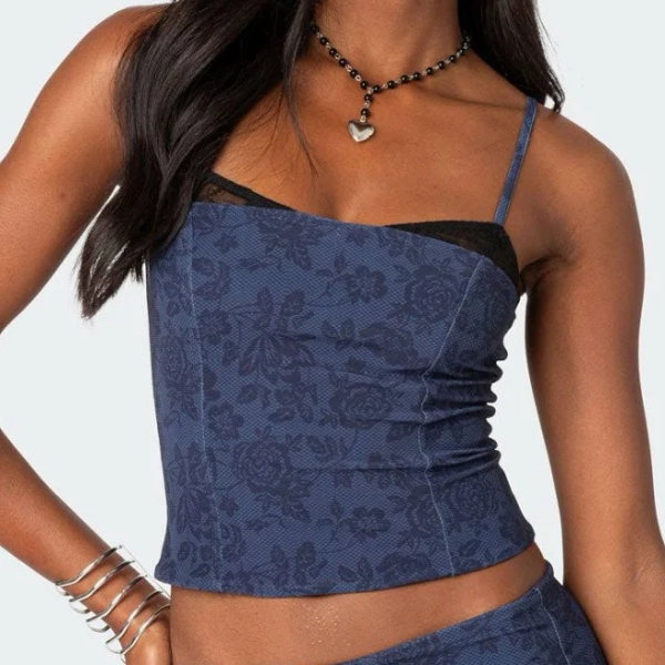 Edikted Women's Amal Floral Print Lace Trim Camisole