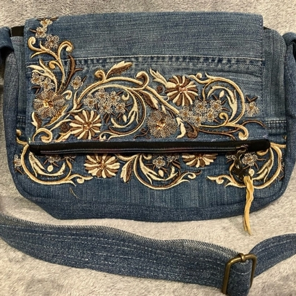 BKE Embroidered Denim Crossbody Bag