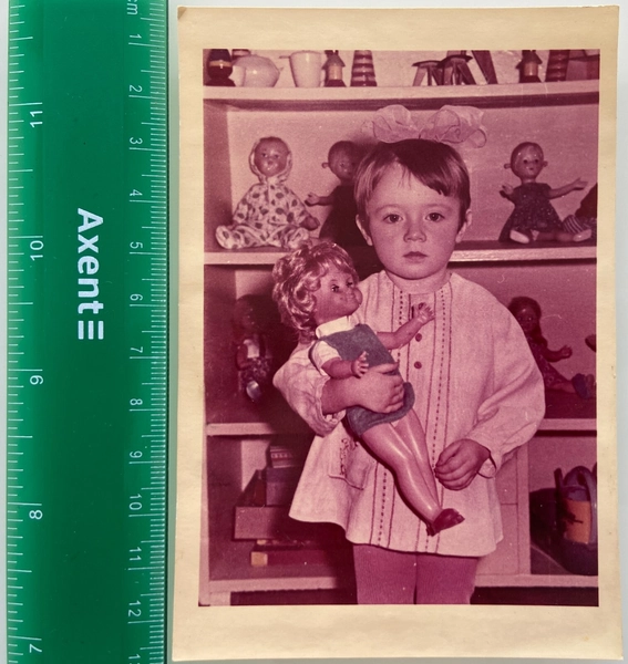1970s Small Girl with Big Doll Kids Children Toys USSR Original Vintage Photo