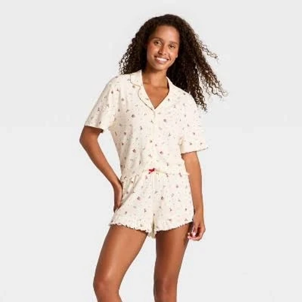 Wild Fable Women's Pointelle Notch Collar Pajama Set